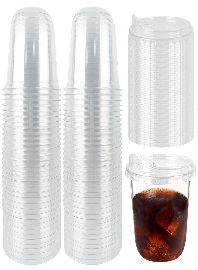 Foxtell 100 Pcs 12 Oz Clear Plastic Cups with Strawless Sip Lids Disposable Round Bottom Togo Cups for Iced Coffee Smoothie Beverage Cold Drinks Disposable Iced Coffee Cups for Party Catering BBQ - Image 1